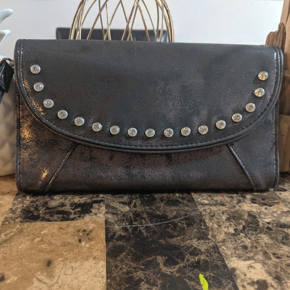 Distressed gun metal colored wristlet